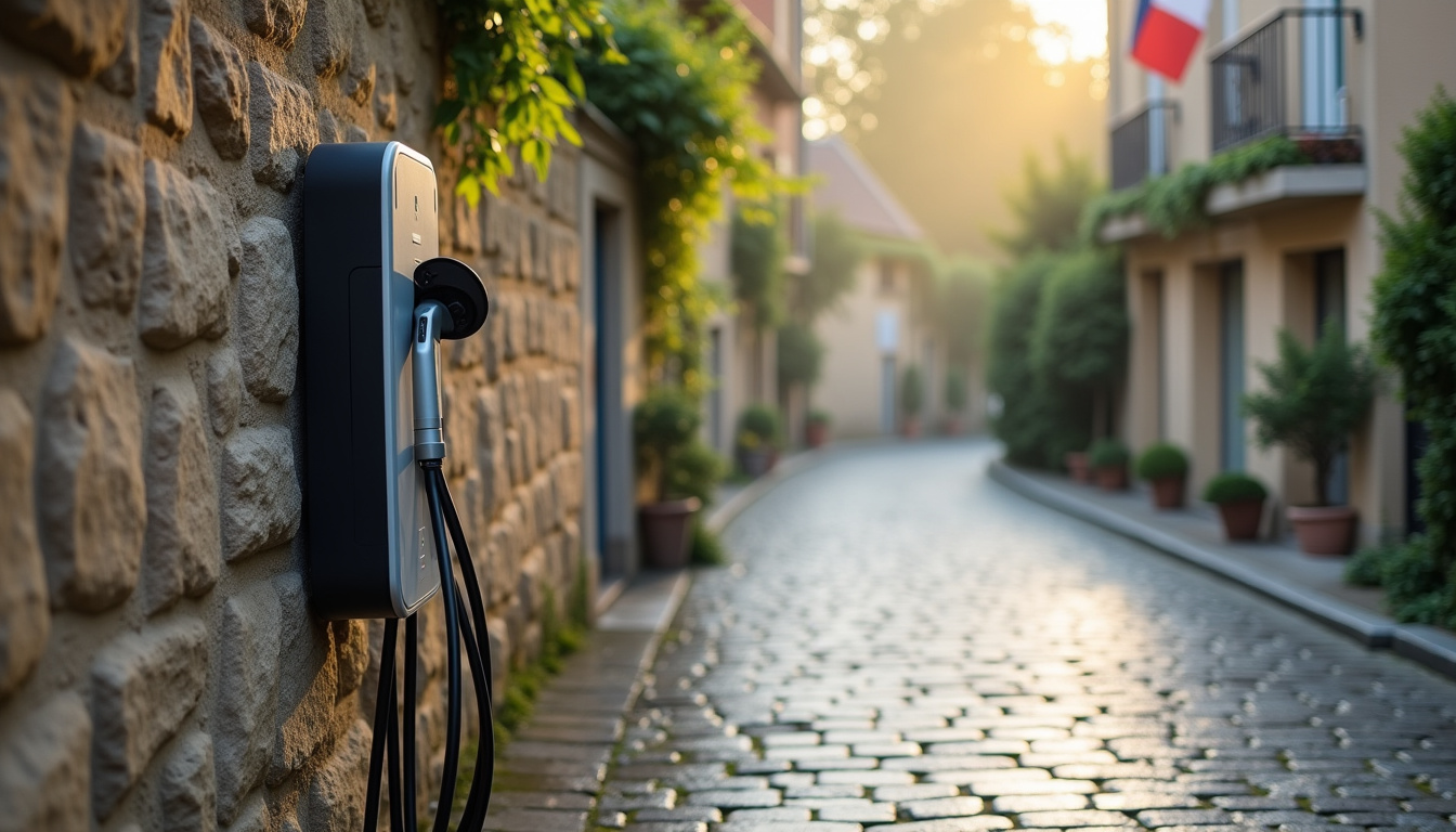 Borne de recharge électrique installée dans une rue résidentielle de Saint-Malo-de-Guersac