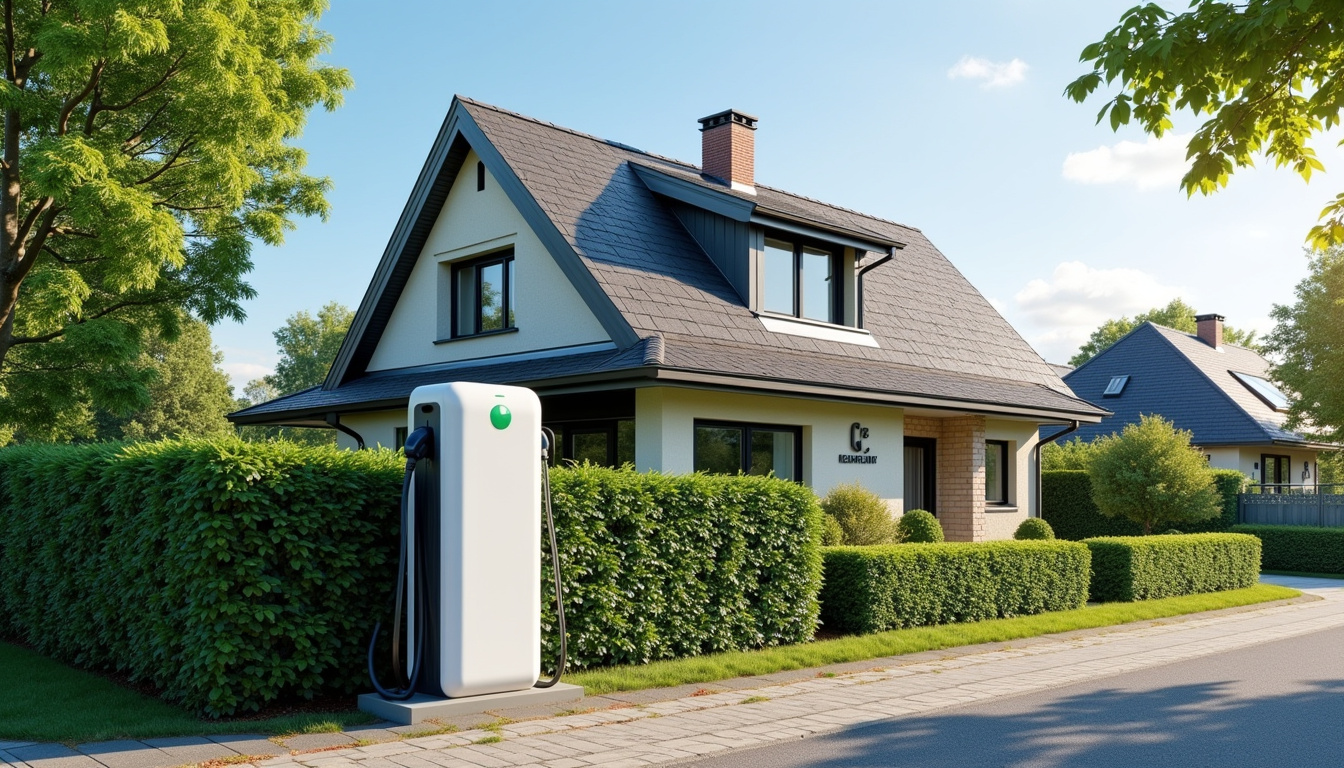 Borne de recharge électrique installée devant un pavillon à la lumière du jour à Verrières-en-Anjou