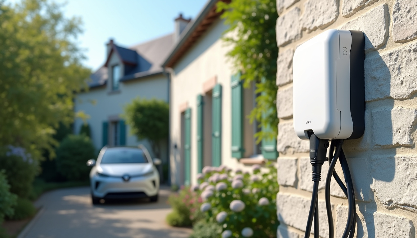 Borne de recharge électrique installée devant une maison à Saint-Fulgent