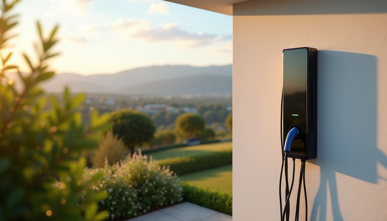 Borne de recharge électrique installée devant une maison à Villeneuve-de-Marc