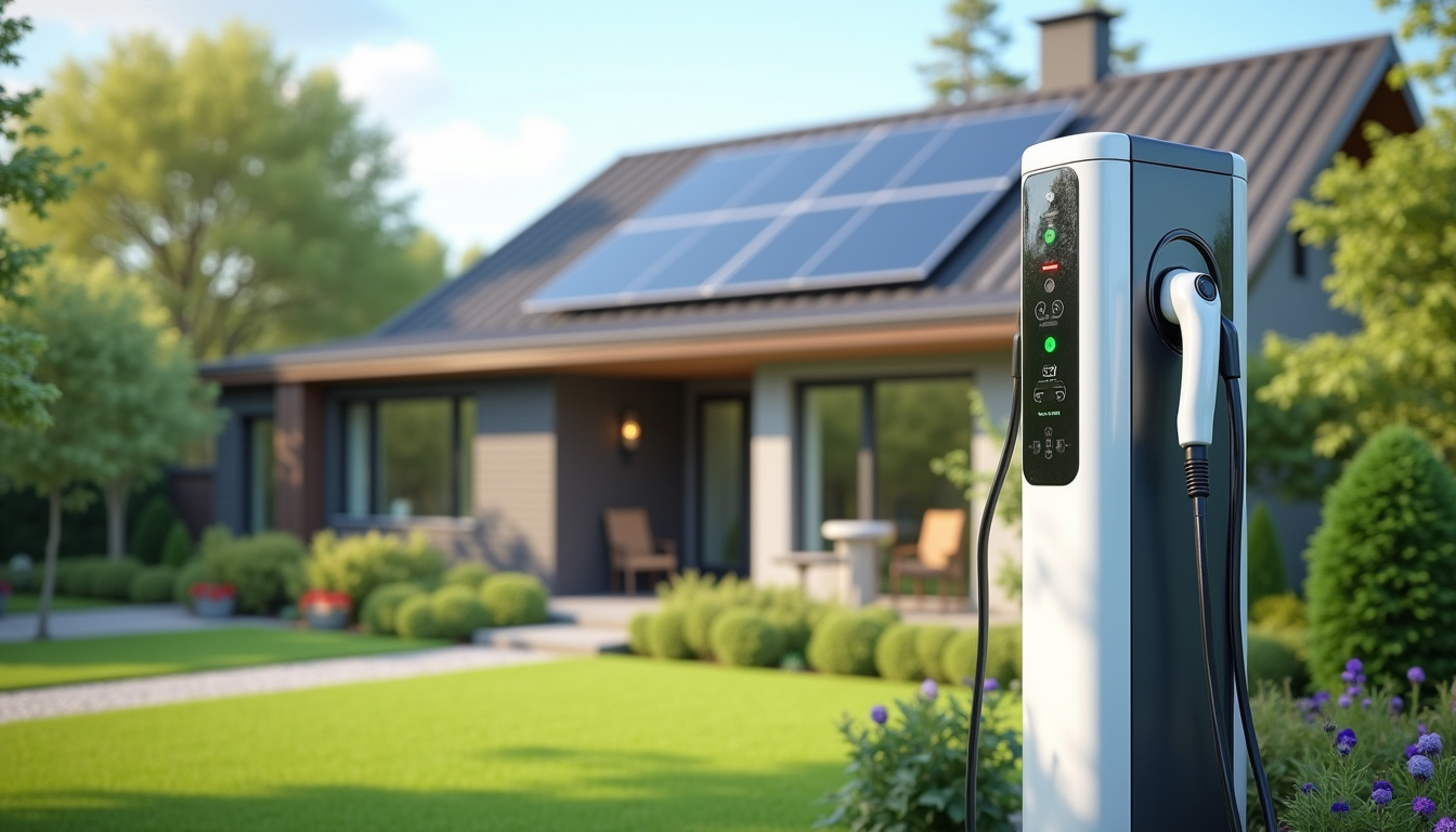 Borne de recharge électrique installée devant une maison individuelle à Chierry en journée, entourée d’un jardin bien entretenu