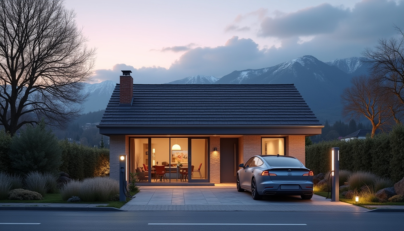 Borne de recharge électrique installée devant une maison individuelle à Menthonnex-en-Bornes