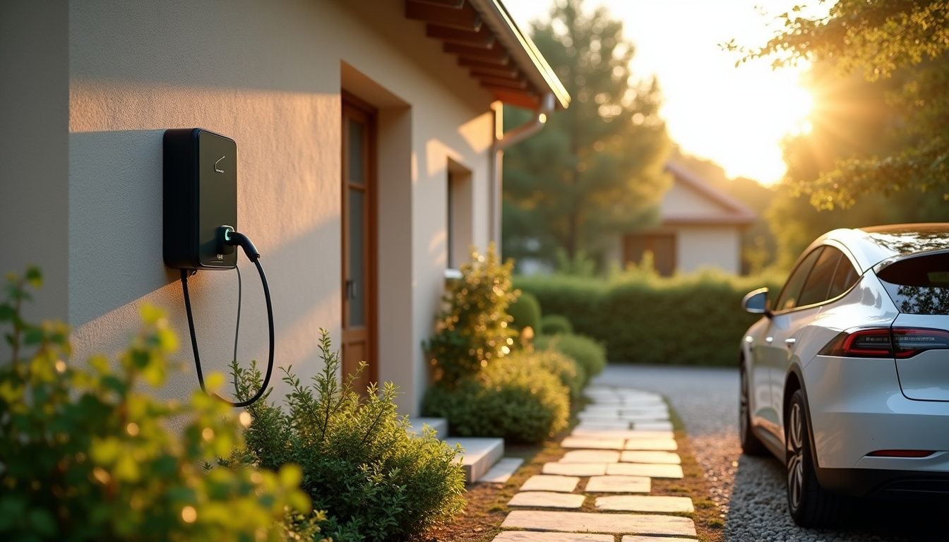 Borne de recharge électrique installée en extérieur dans une habitation à Genilac