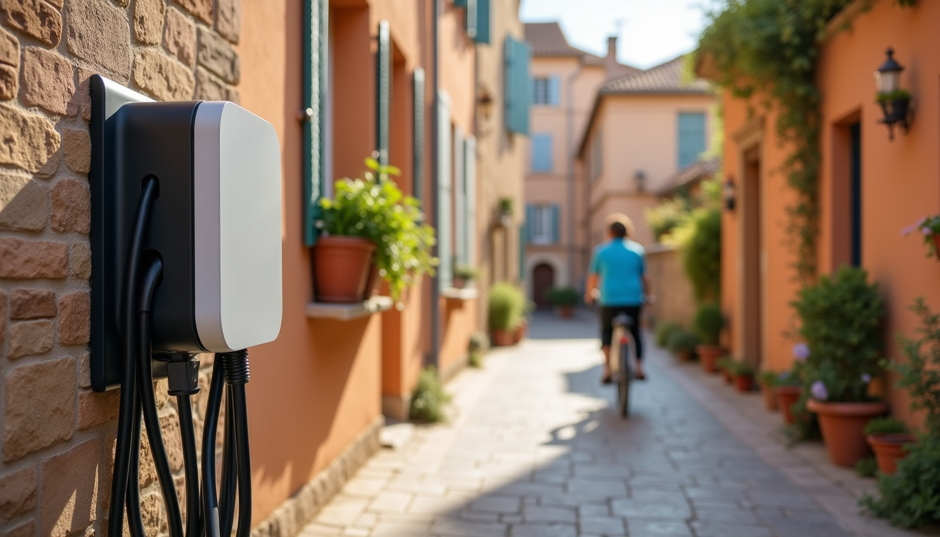 Borne de recharge électrique installée en extérieur dans une rue de Clermont-l’Hérault