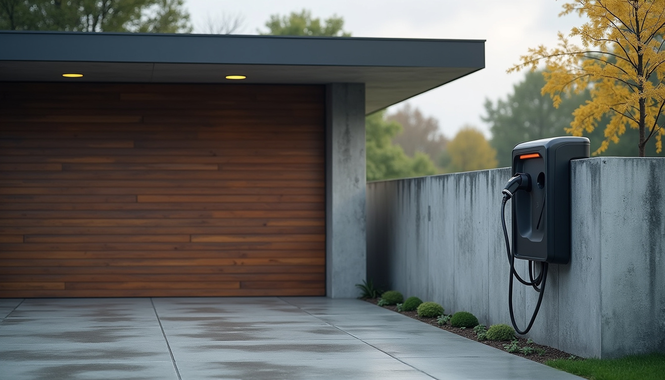 Borne de recharge électrique installée en extérieur, protégée des intempéries