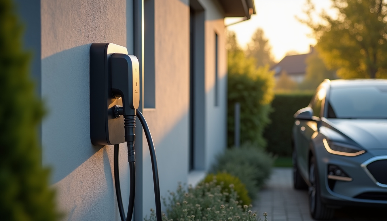 Borne de recharge électrique installée sur la façade d'une maison à Loos
