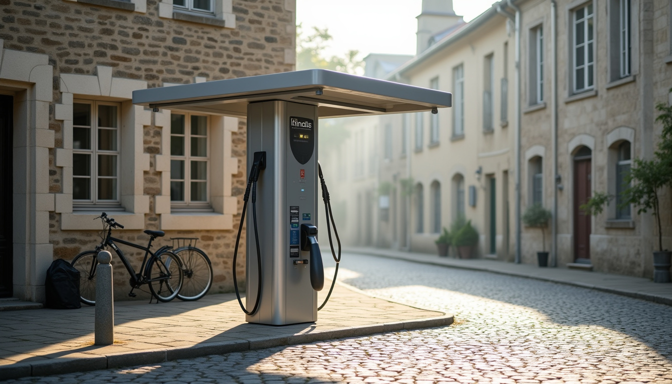 Borne de recharge électrique installée sur la Place de la Mairie à Authon-du-perche