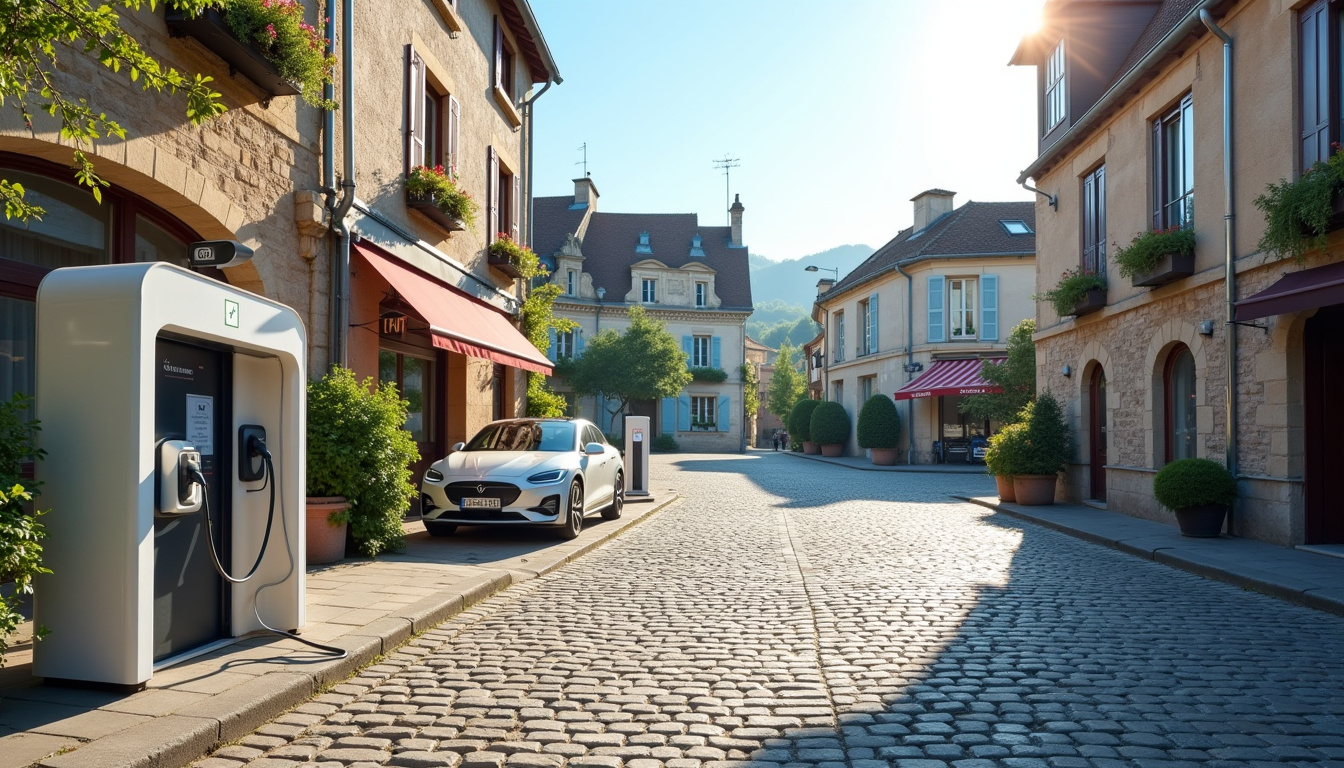 Borne de recharge électrique installée sur la place des Beaujolais à Beaujeu