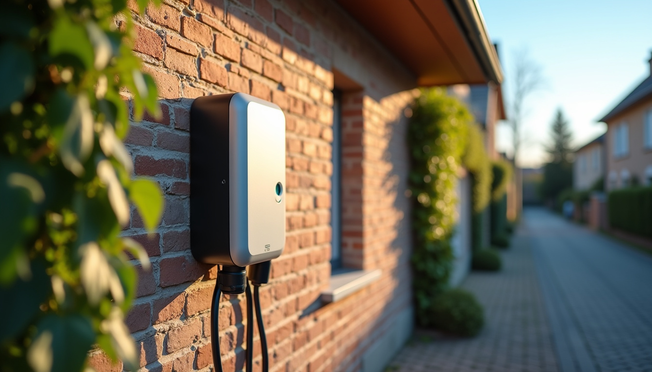 Borne de recharge électrique installée sur un mur extérieur d'une maison à Villeneuve-sur-Allier