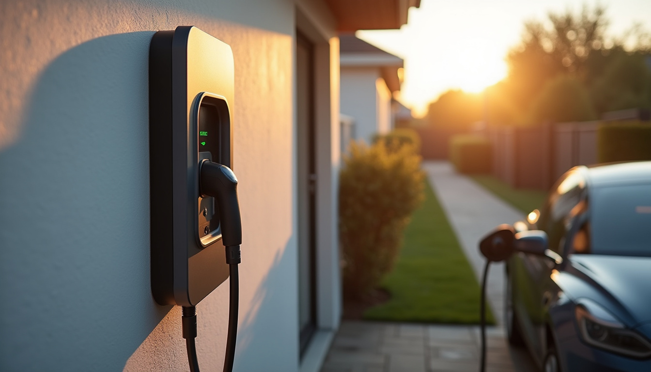 Borne de recharge électrique murale installée à l'extérieur d'une maison à Marly-la-Ville