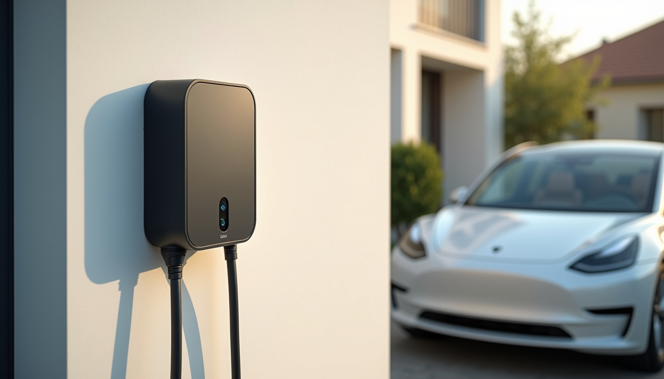Borne de recharge électrique murale installée à l'extérieur d'une maison à Peyrehorade, avec câble raccordé à un véhicule en cours de charge
