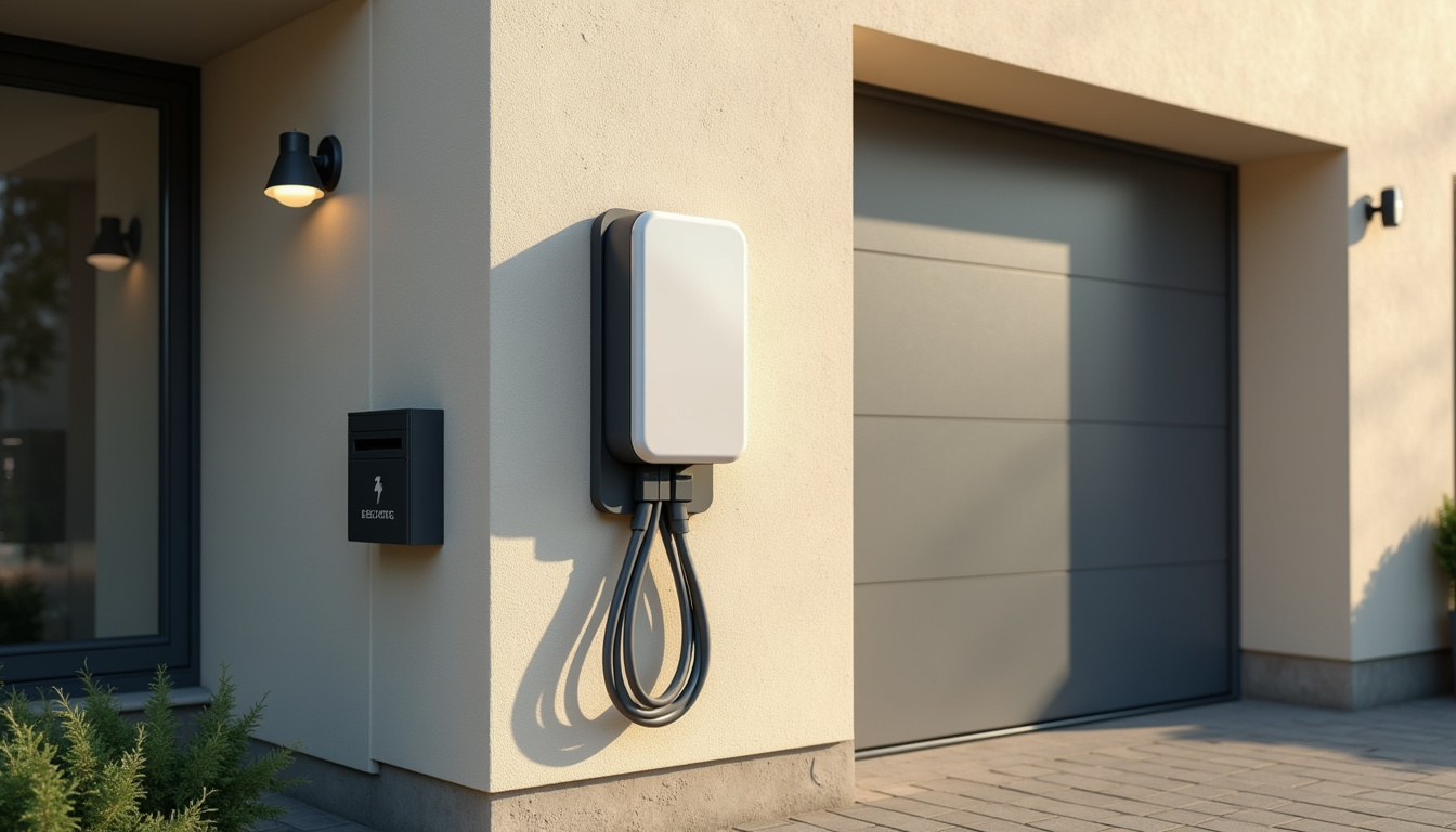 Borne de recharge électrique murale installée à l'extérieur d'une maison à Torcy