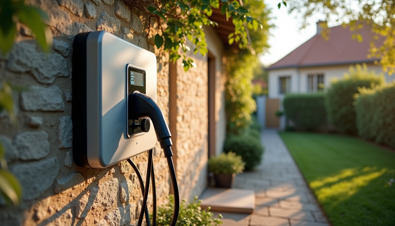 Borne de recharge électrique murale installée à l'extérieur d'une maison individuelle à Giraumont
