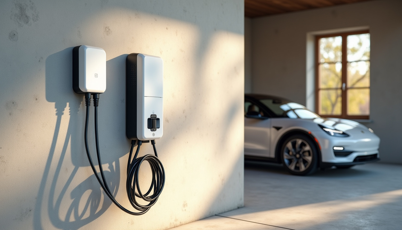 Borne de recharge électrique murale installée dans un garage en Aube