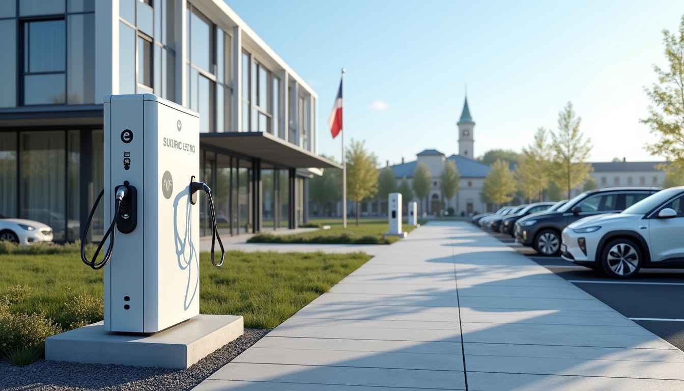 Borne de recharge électrique publique à Lorry-lès-Metz, située près d'un bâtiment municipal
