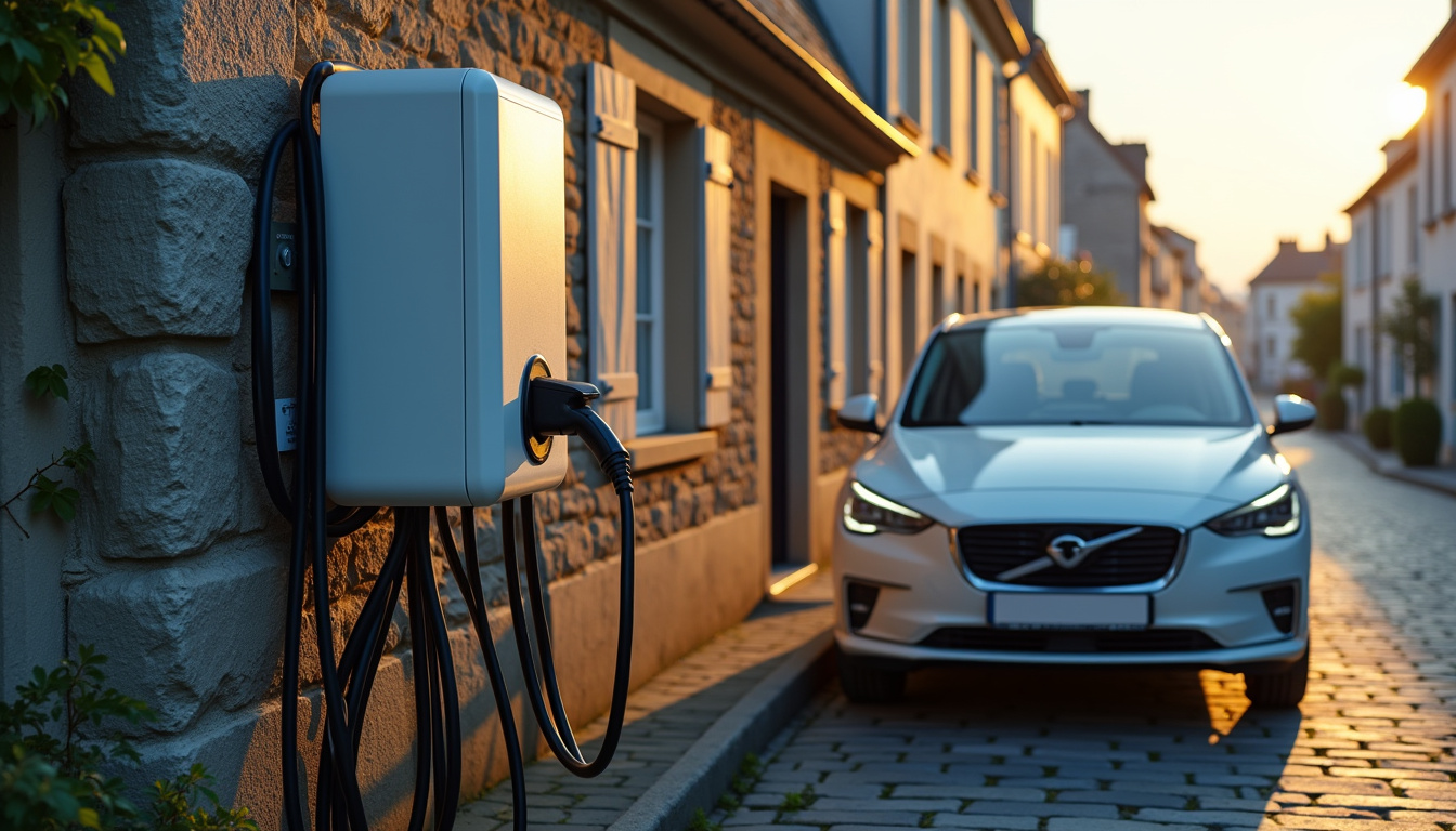 Borne de recharge électrique publique installée dans une rue d'Arzon, en milieu urbain, avec véhicule en cours de charge