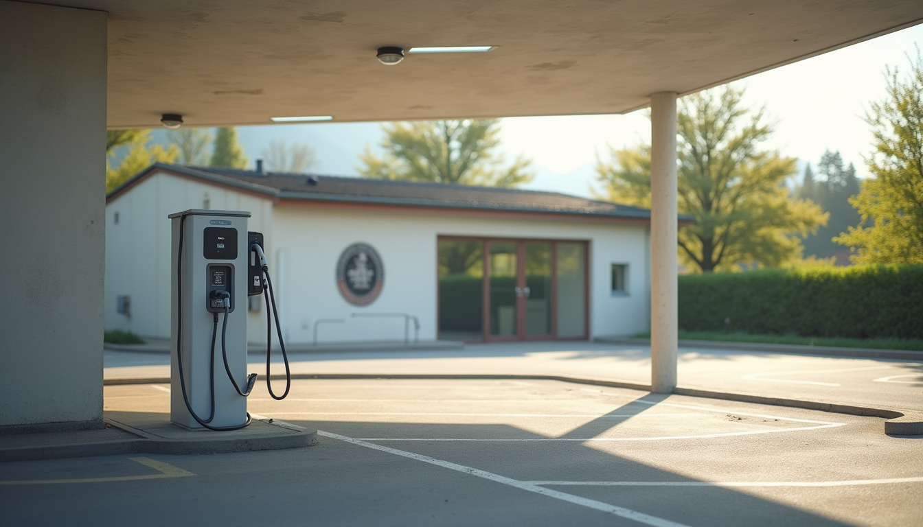 Borne de recharge électrique publique située au parking de la mairie de Saint-Fulgent
