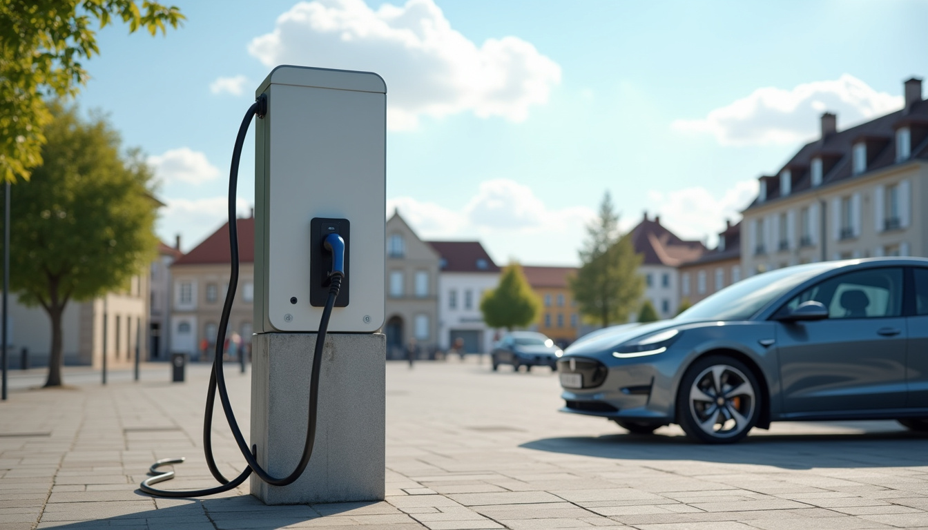 Borne de recharge électrique publique située Place René Cassin à Aiffres