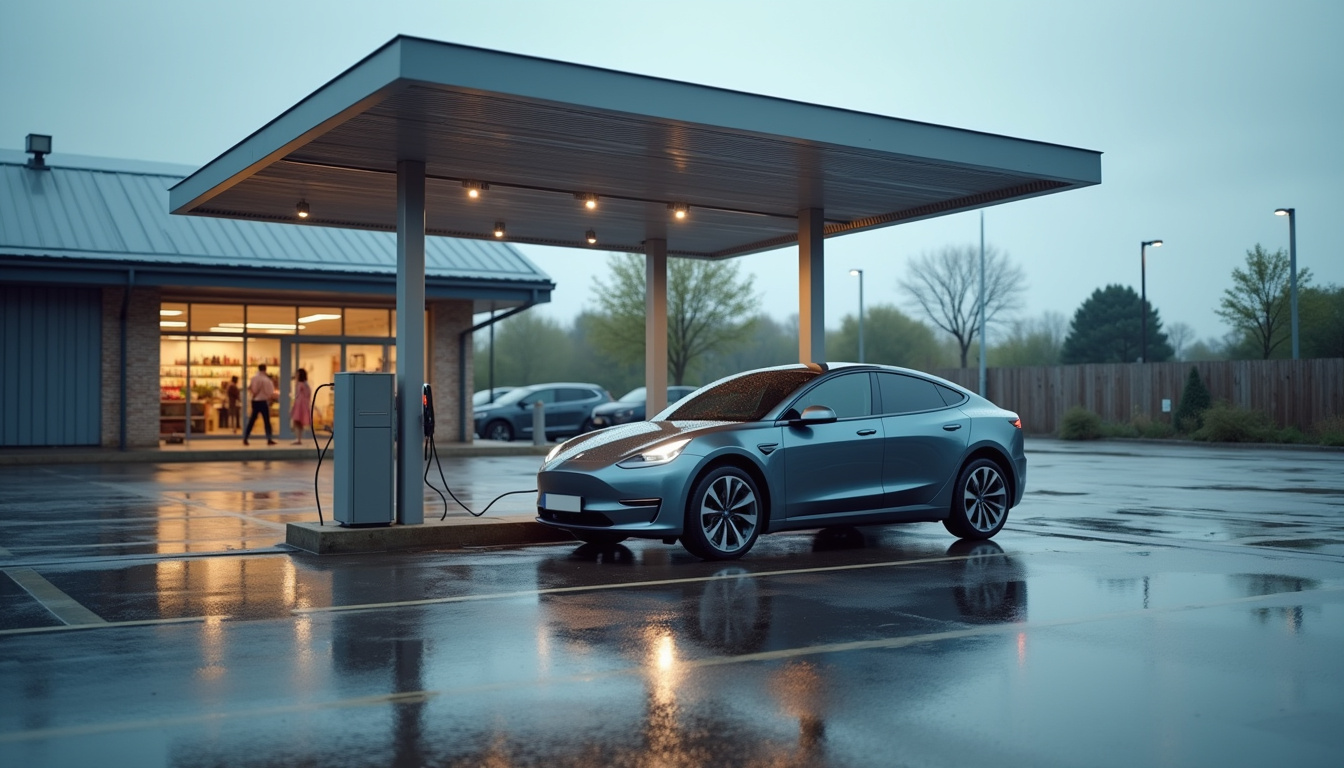 Borne de recharge électrique rapide installée dans le parking du Super U de Plélan-le-Grand