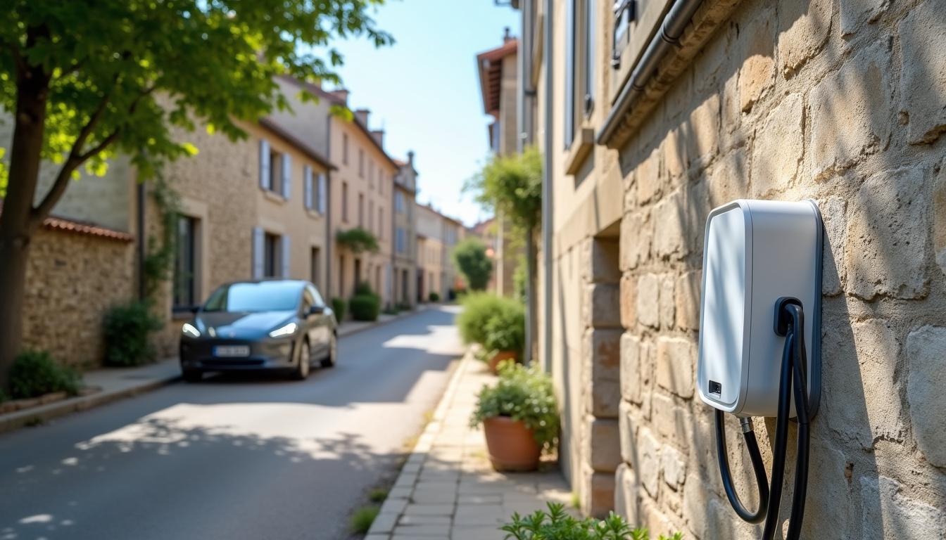Borne de recharge électrique située Rue du Foirail à Aurignac, en Haute-Garonne