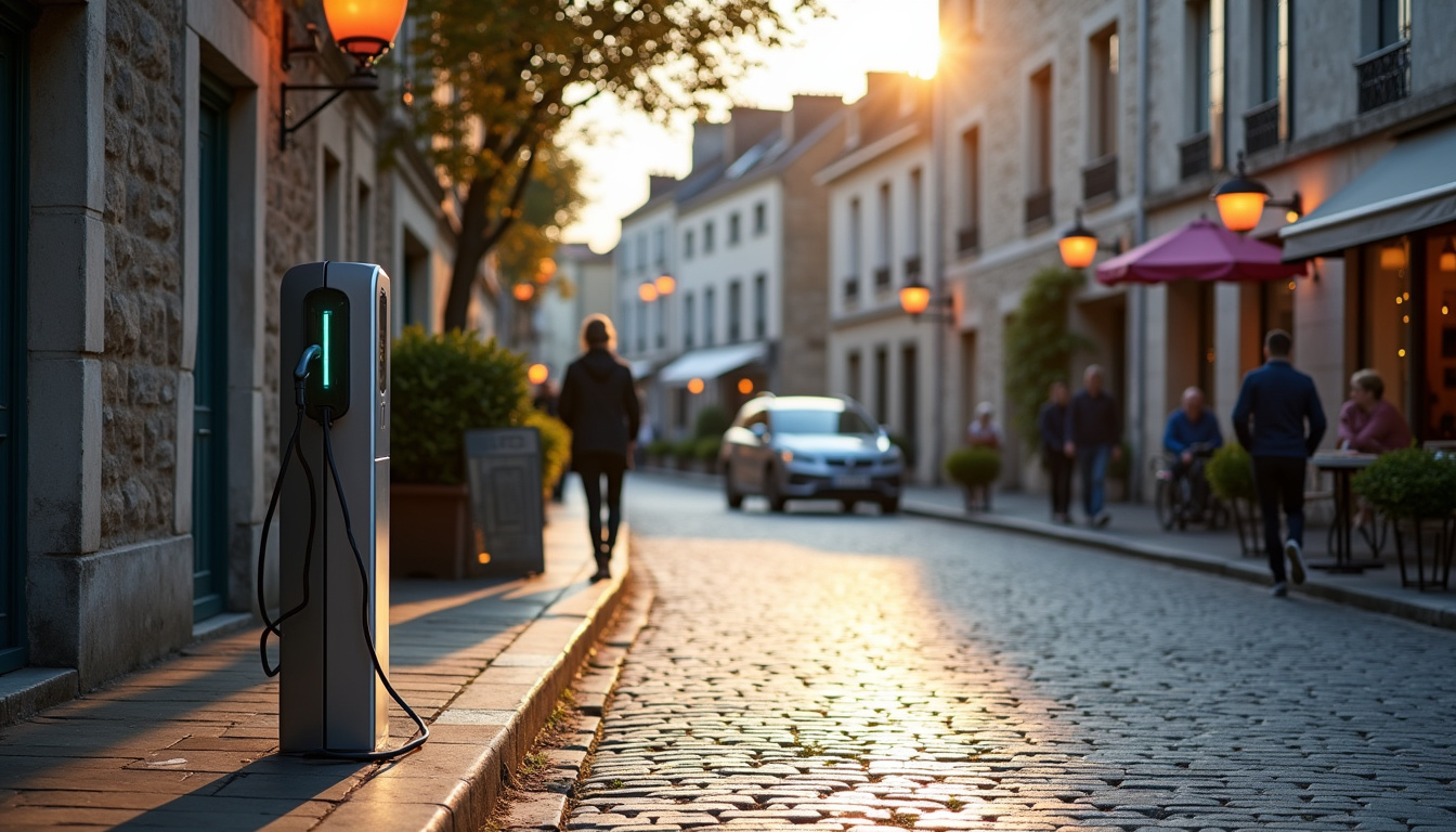 Borne de recharge électrique située sur la place du Marché à Saint-Coulomb