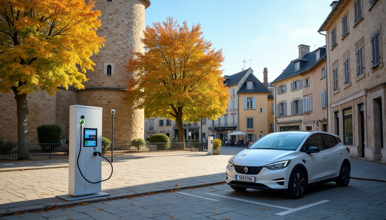 Borne de recharge électrique sur la place Santa Cruz à Martignas-sur-Jalle