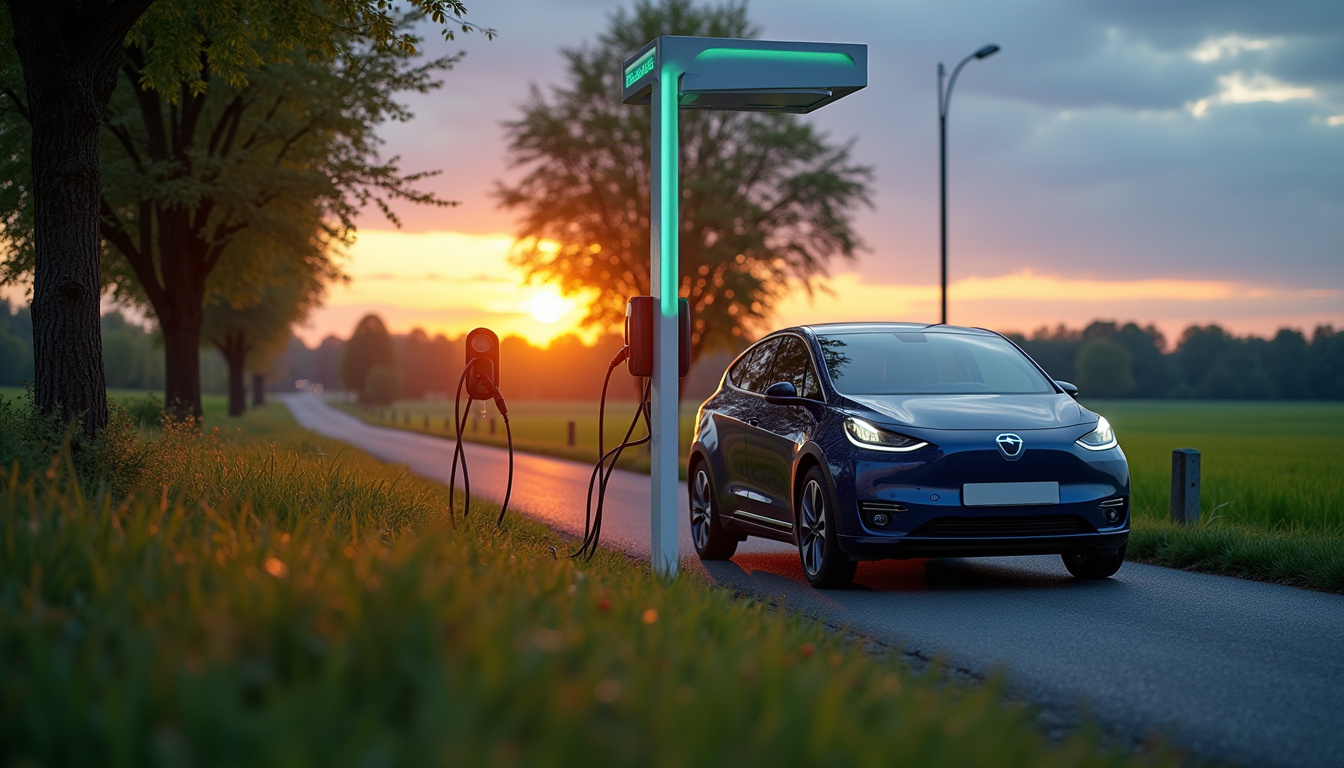 Borne de recharge EVzen située sur la route de Decize à Cercy-la-Tour, avec un véhicule électrique en charge