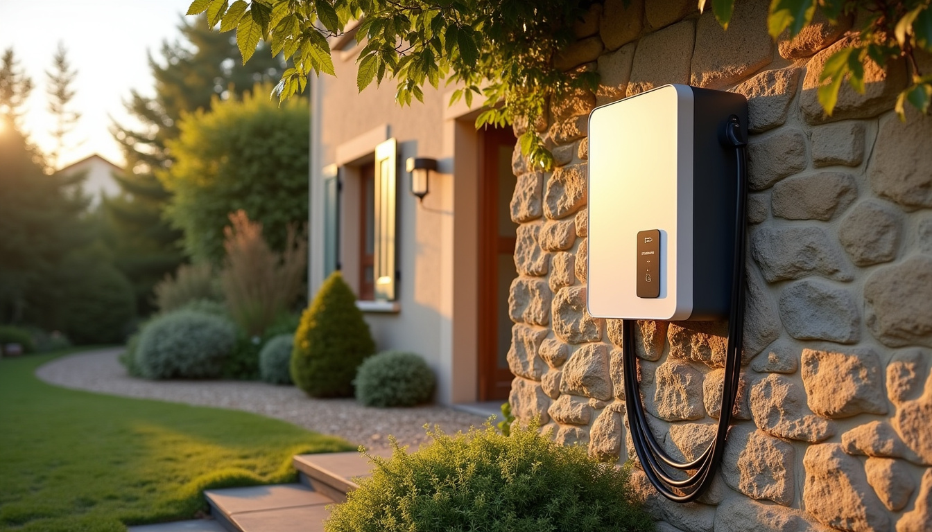 Borne de recharge installée à l'extérieur d'une maison individuelle à Saint-Georges-de-Luzençon