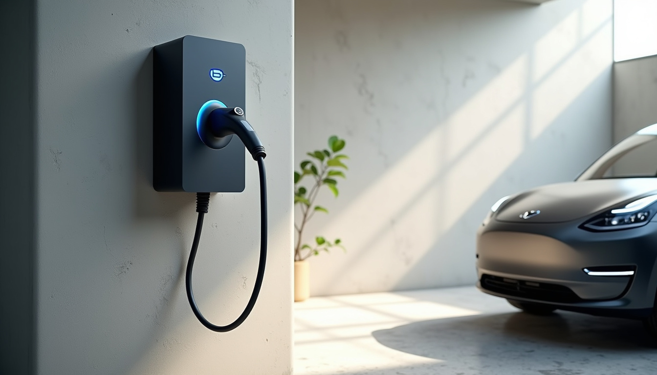 Borne de recharge installée dans un garage privé à Morières-lès-Avignon, équipée d’un câble de type 2 et d’un système de détection intelligente