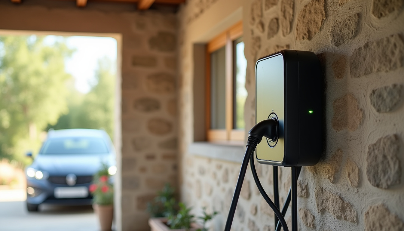 Borne de recharge installée dans un garage sur une propriété à Les Églisottes-et-Chalaures