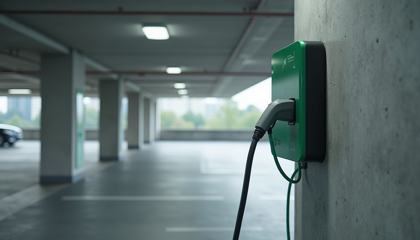 Borne de recharge installée dans un parking collectif à Hesdin-l'Abbé