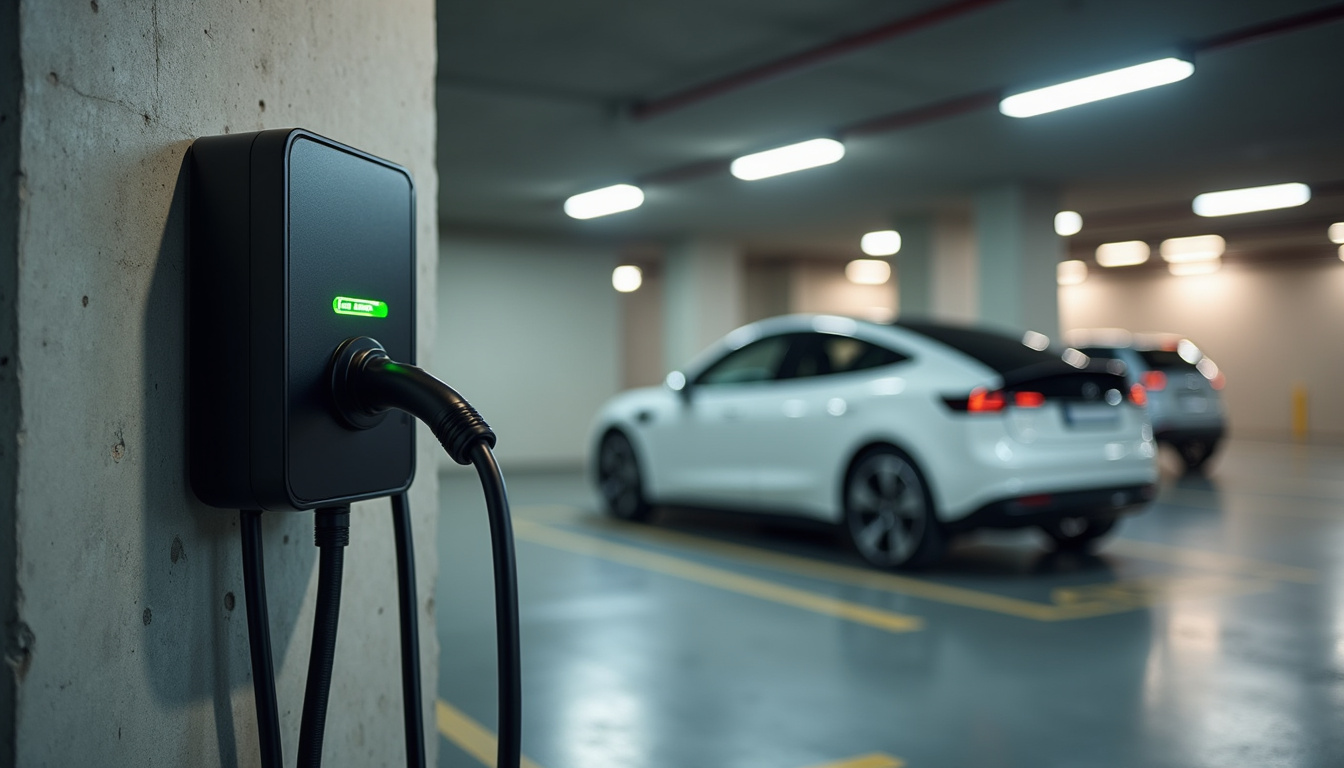 Borne de recharge installée dans un parking collectif en copropriété à La Talaudière