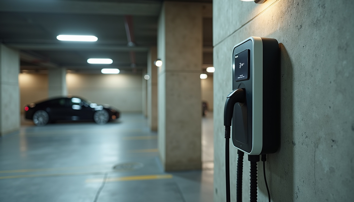 Borne de recharge installée dans un parking de copropriété à Saint-Vivien