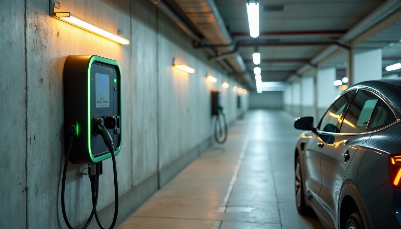 Borne de recharge installée dans un parking de copropriété à Villebernier