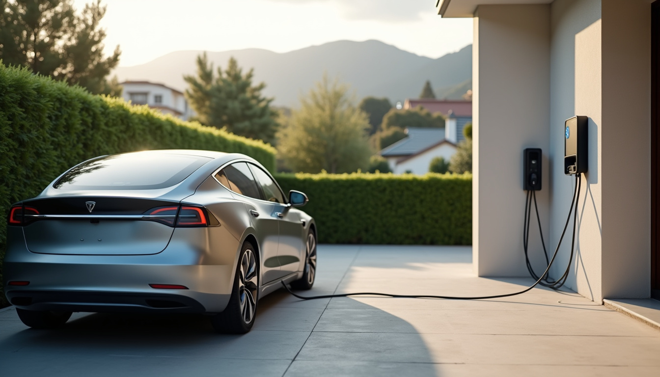 Borne de recharge installée près d'une voiture électrique à Serpaize
