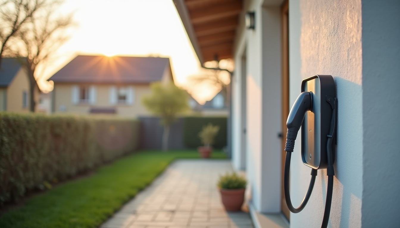 Borne de recharge installée sur le mur d'une maison à Crépy-en-Valois