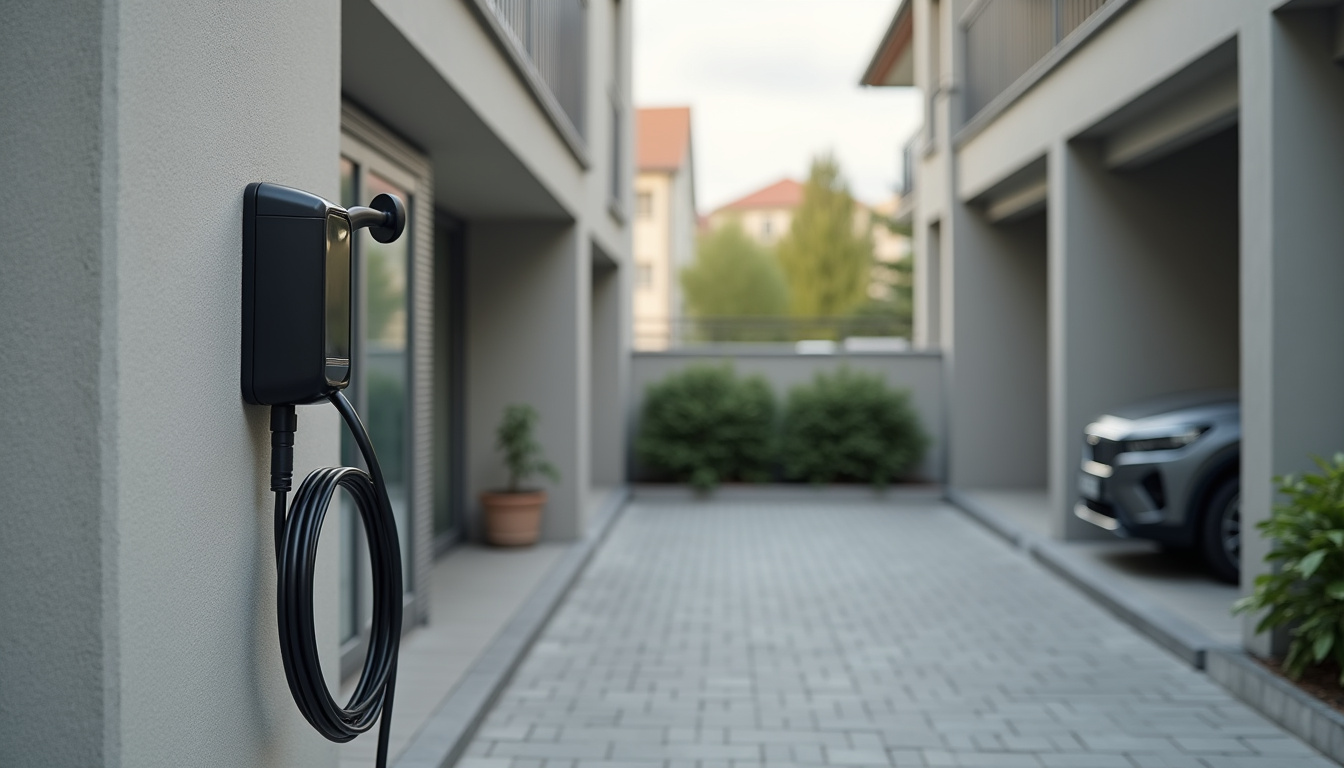 Borne de recharge installée sur une place de parking privative en copropriété à Chauffry