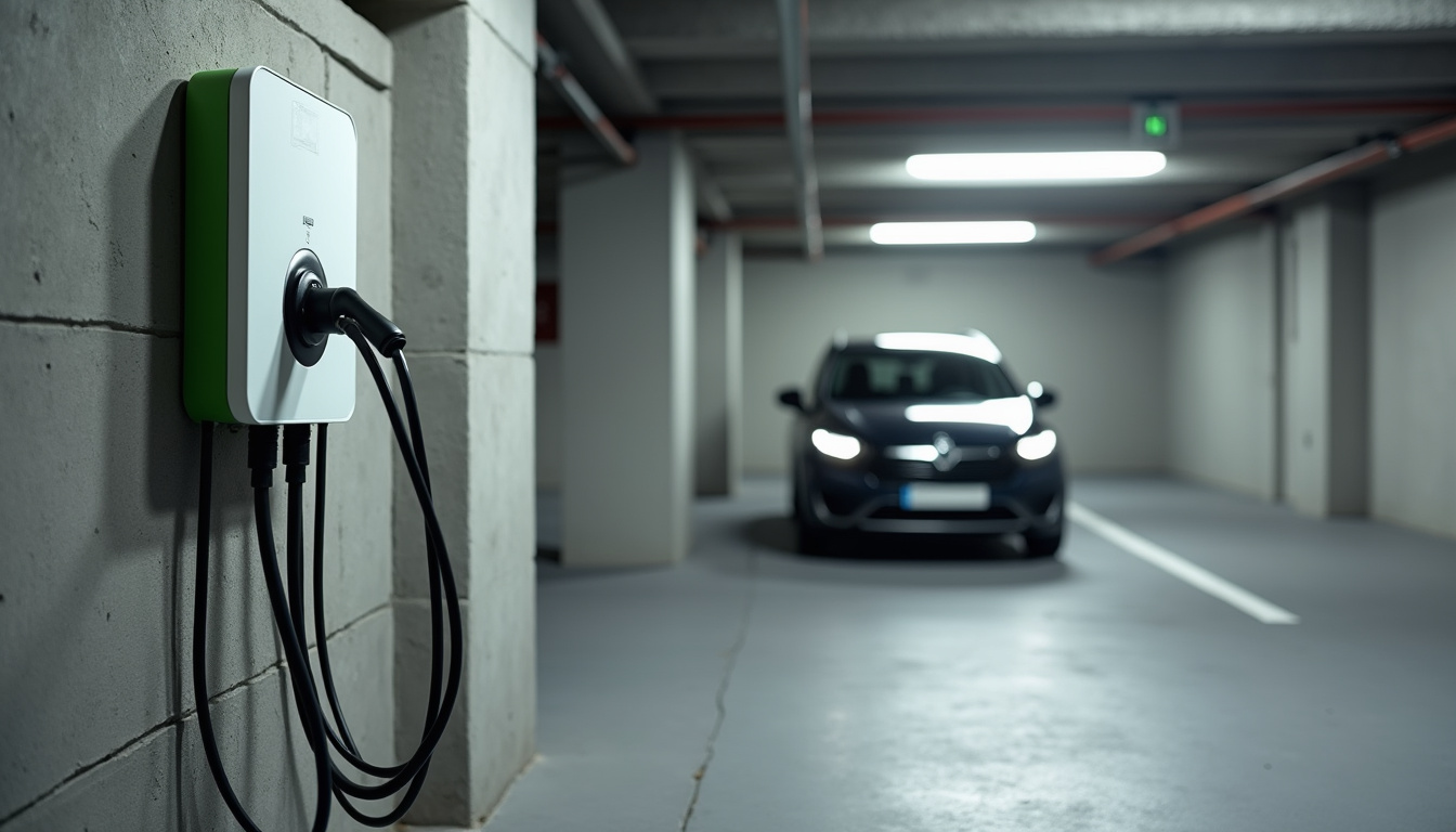 Borne de recharge installée sur une place de parking privative en copropriété à Creil