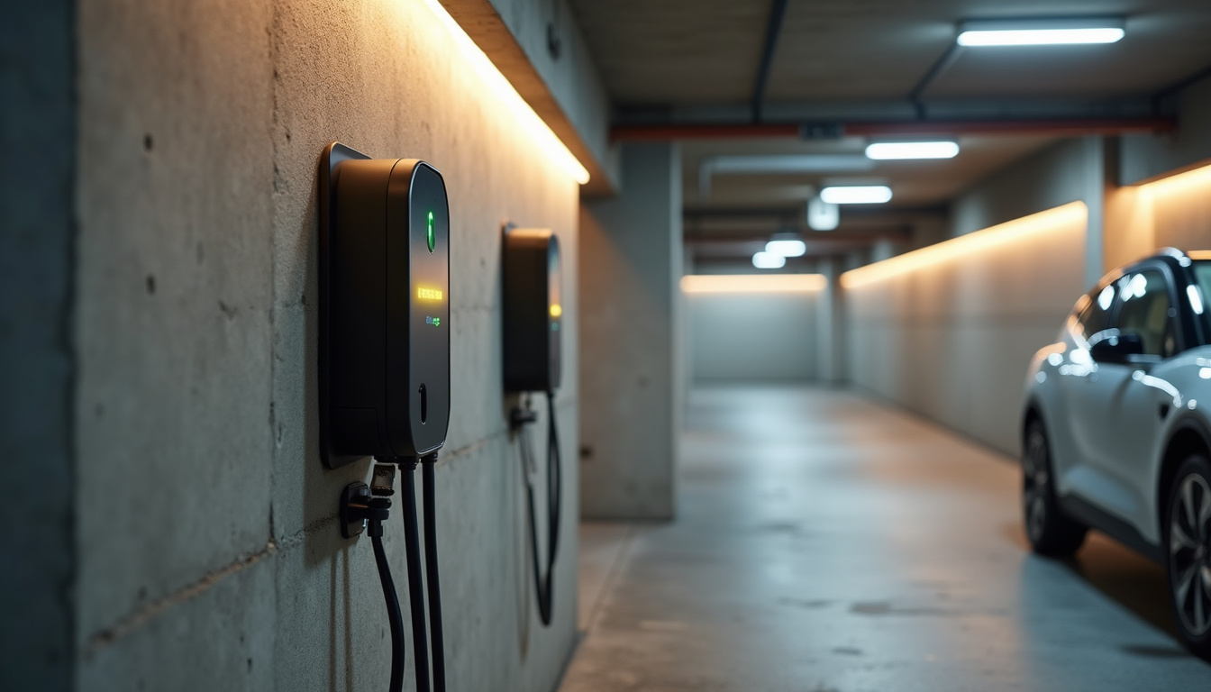 Borne de recharge installée sur une place de parking privative en copropriété à La Celle-sur-Morin
