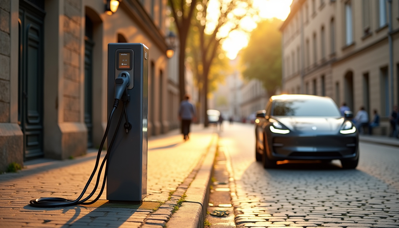 Borne de recharge intelligente installée en bordure de rue dans le centre-ville de Senlis