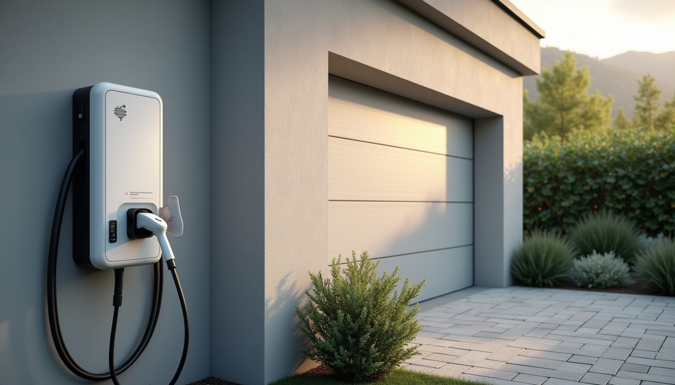 Borne de recharge murale installée à côté d'un garage à Villebernier