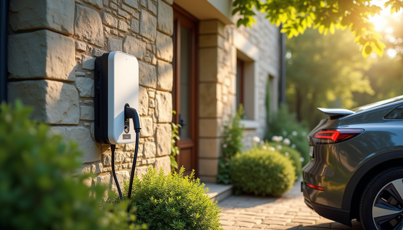 Borne de recharge murale installée à l'extérieur d'une maison à Cadillac-en-Fronsadais