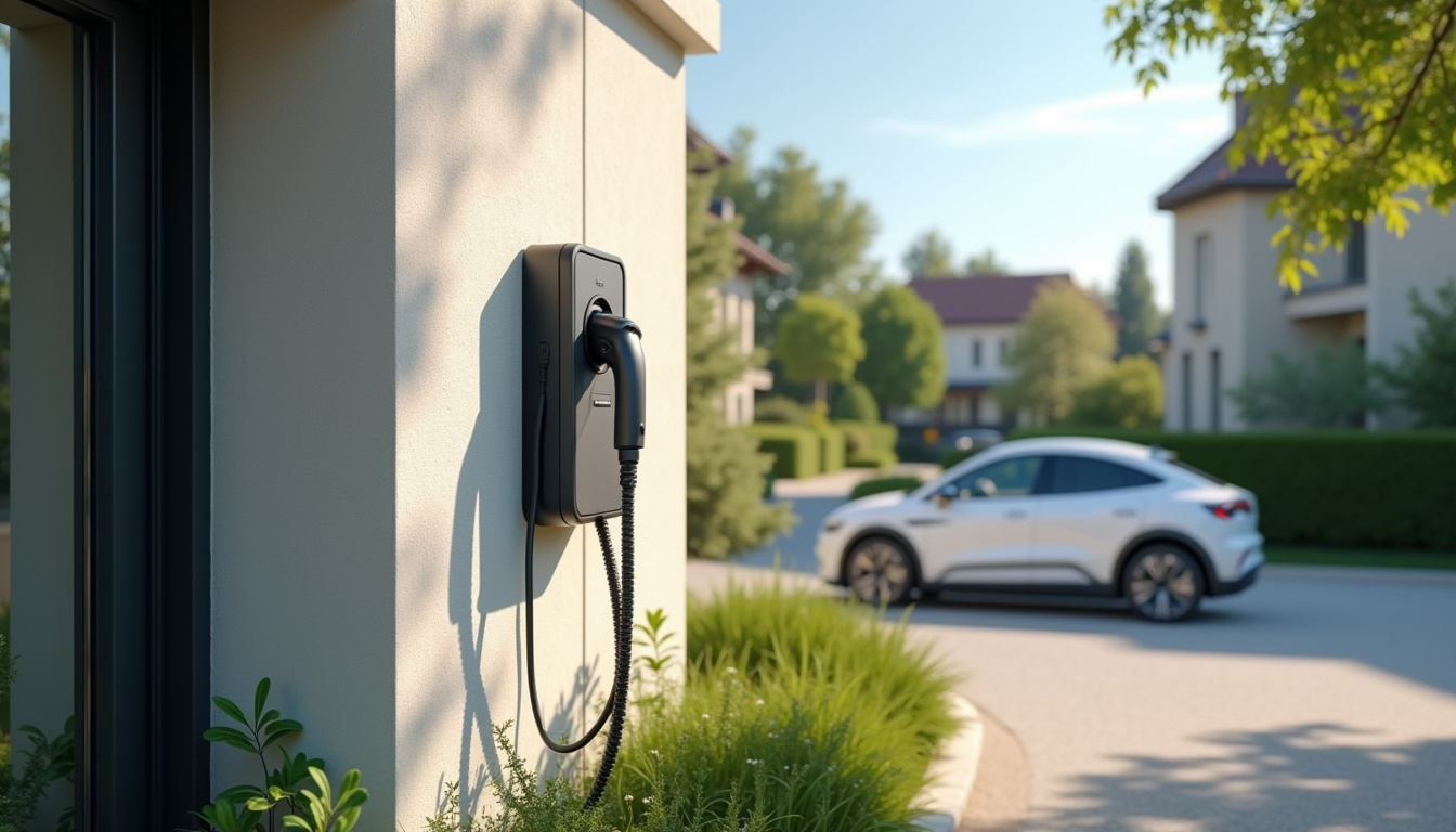 Borne de recharge murale installée à l'extérieur d'une maison à Valmondois