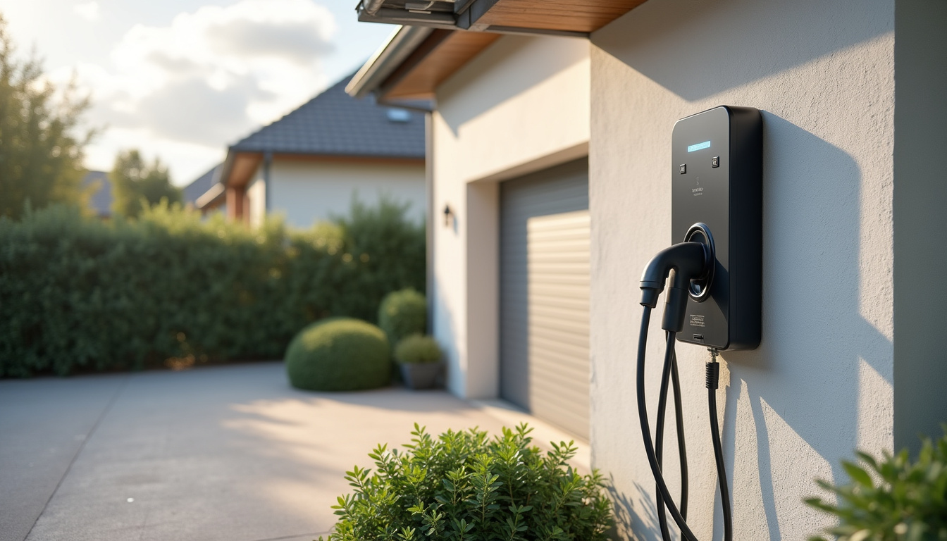 Borne de recharge murale installée et opérationnelle sur le parking d'une maison à Courcelles-lès-Lens