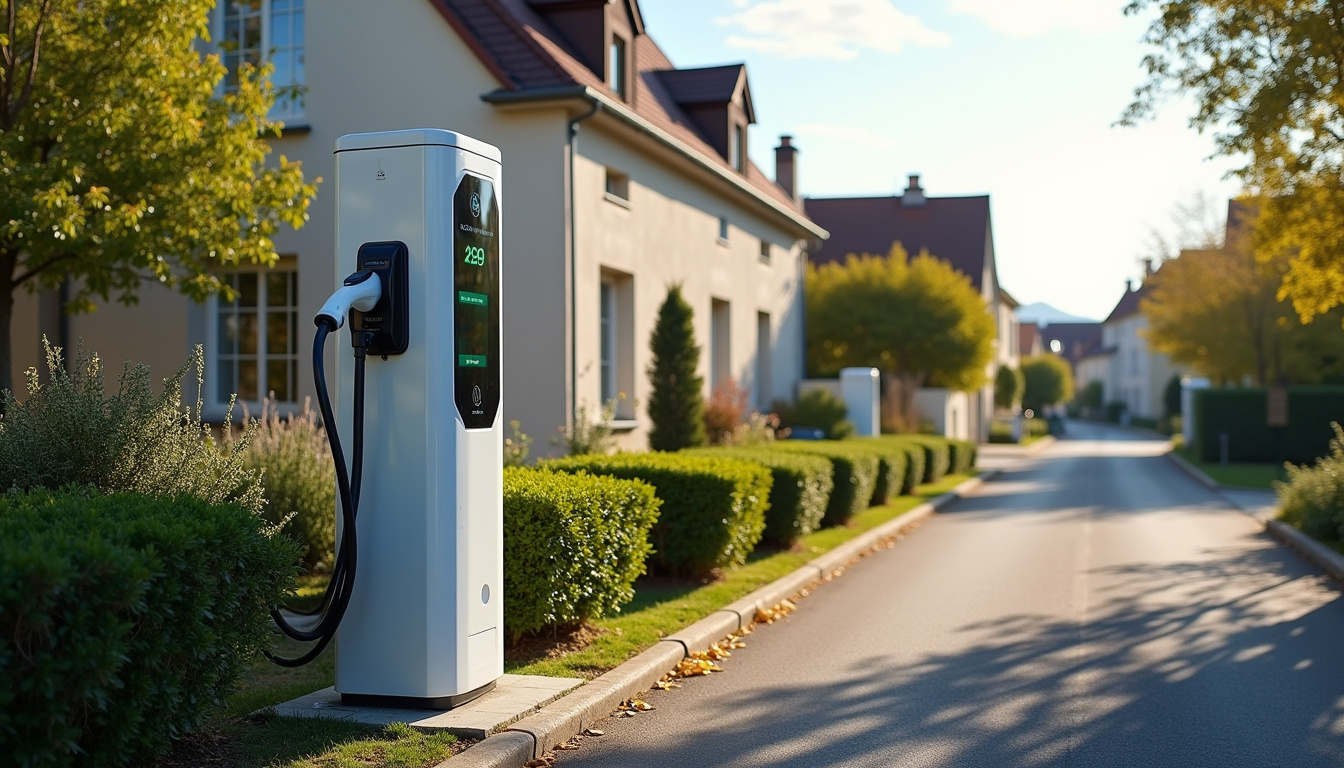 Borne de recharge pour voiture électrique installée en bordure de rue à Plélan-le-Grand