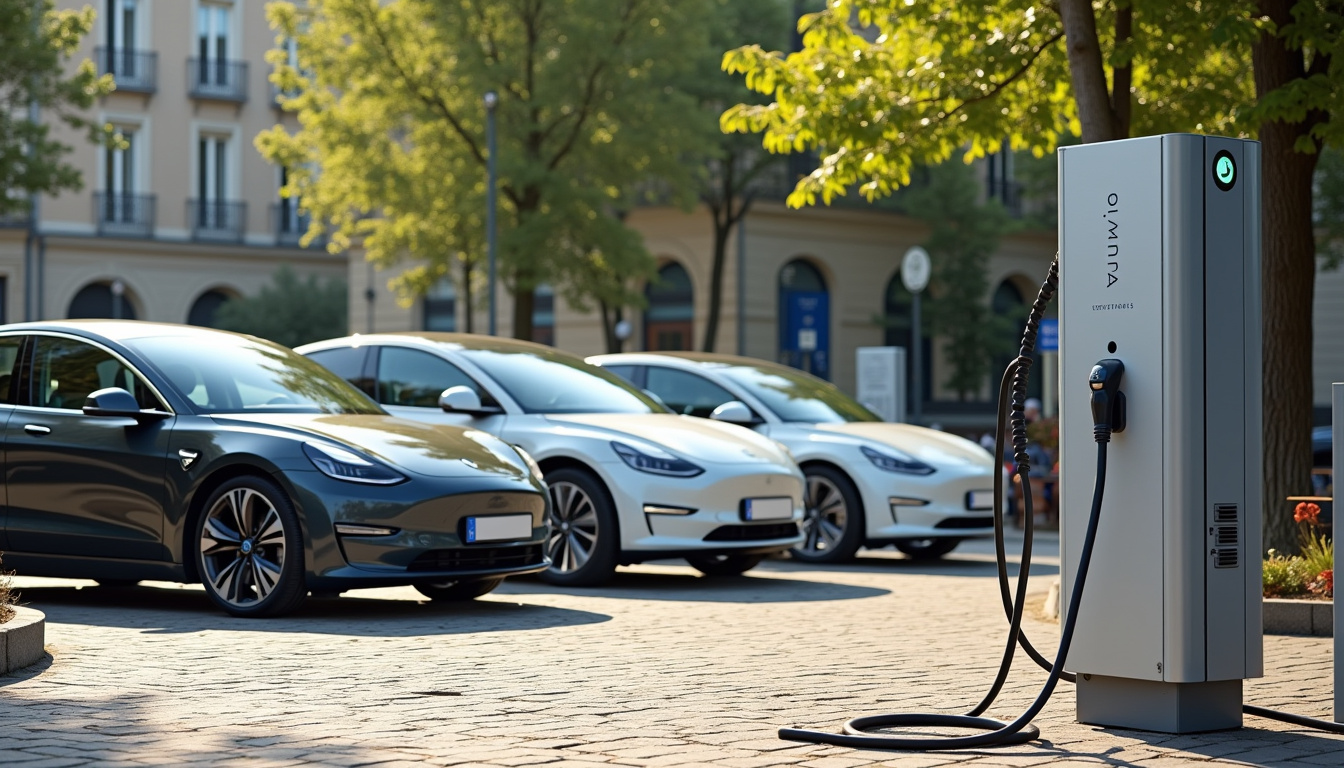 Borne de recharge publique à Crépy-en-Valois avec plusieurs véhicules électriques en stationnement