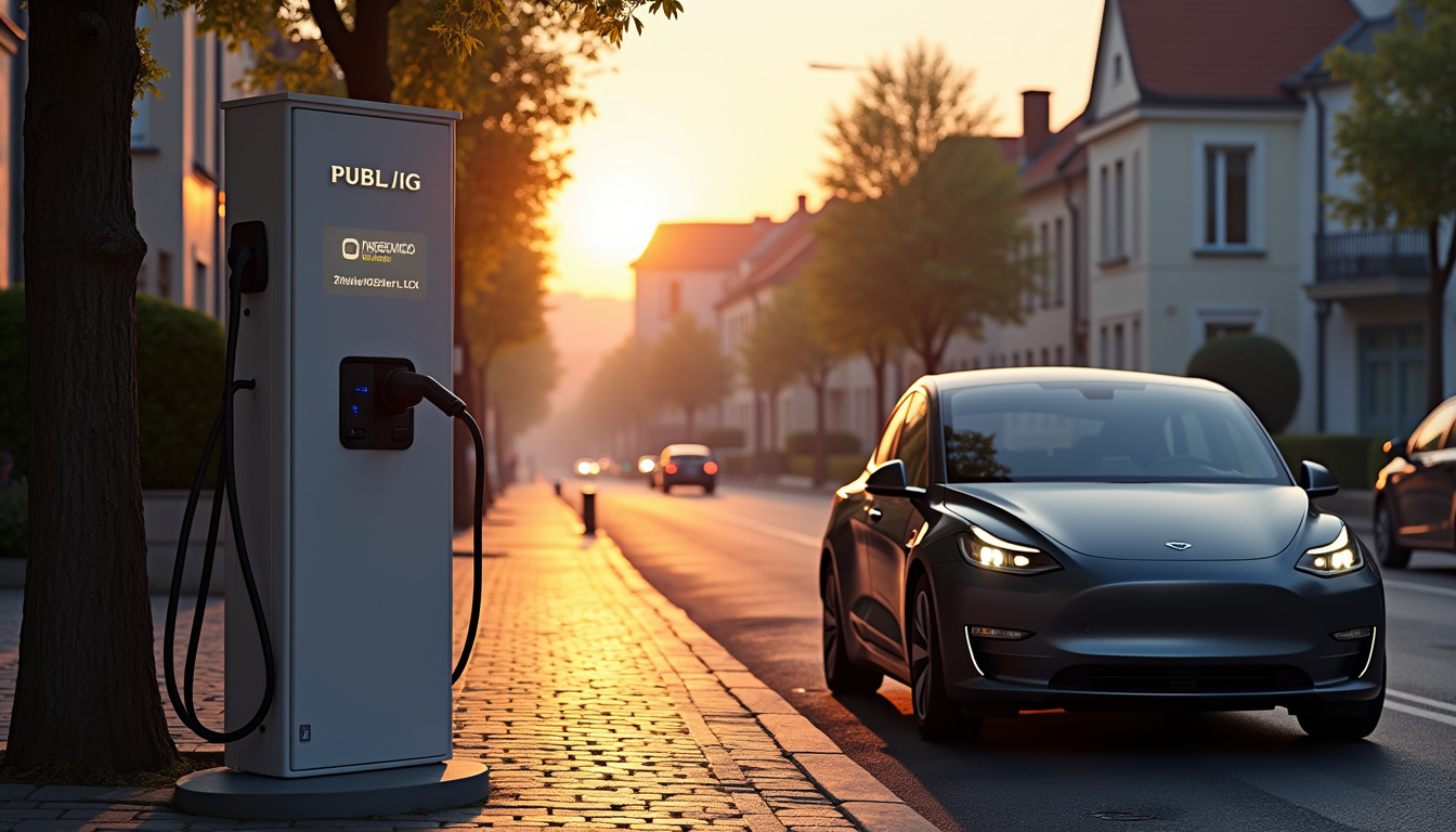 Borne de recharge publique installée en bord de rue à Boussy-Saint-Antoine