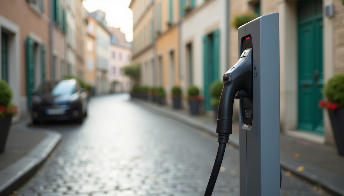 Borne de recharge publique installée rue de Paris à Sourdun, équipée d'une prise de type 2