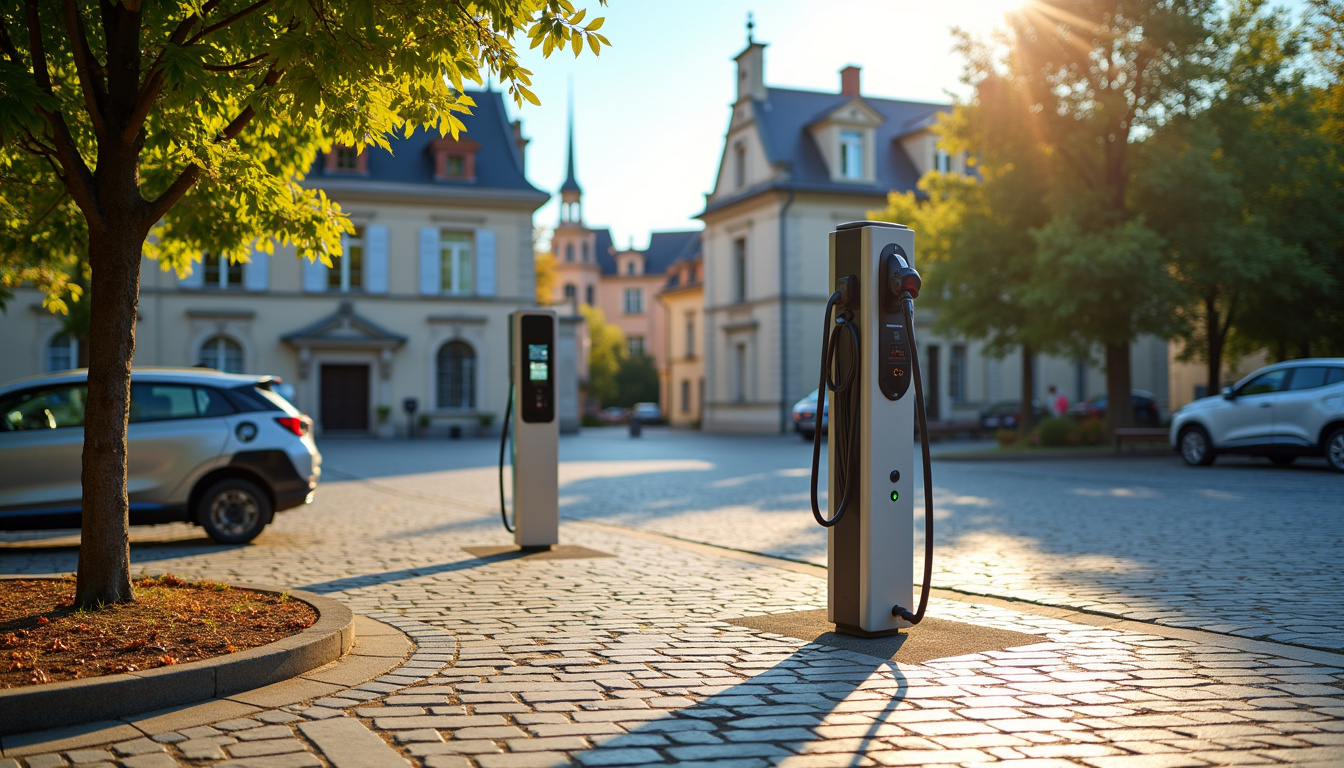 Borne de recharge publique installée sur la place de la Garenne à Luzarches