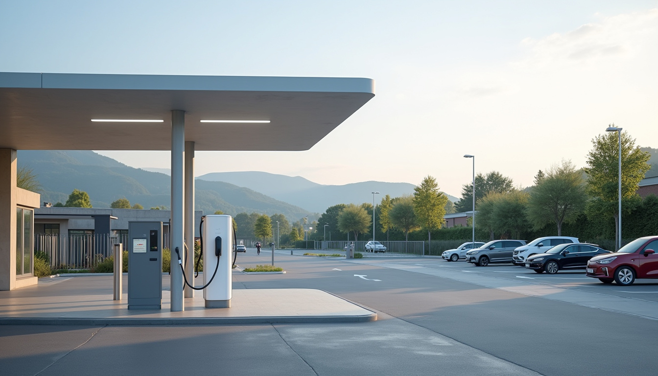 Borne de recharge publique installée sur le parking de la cantine à Seyssuel